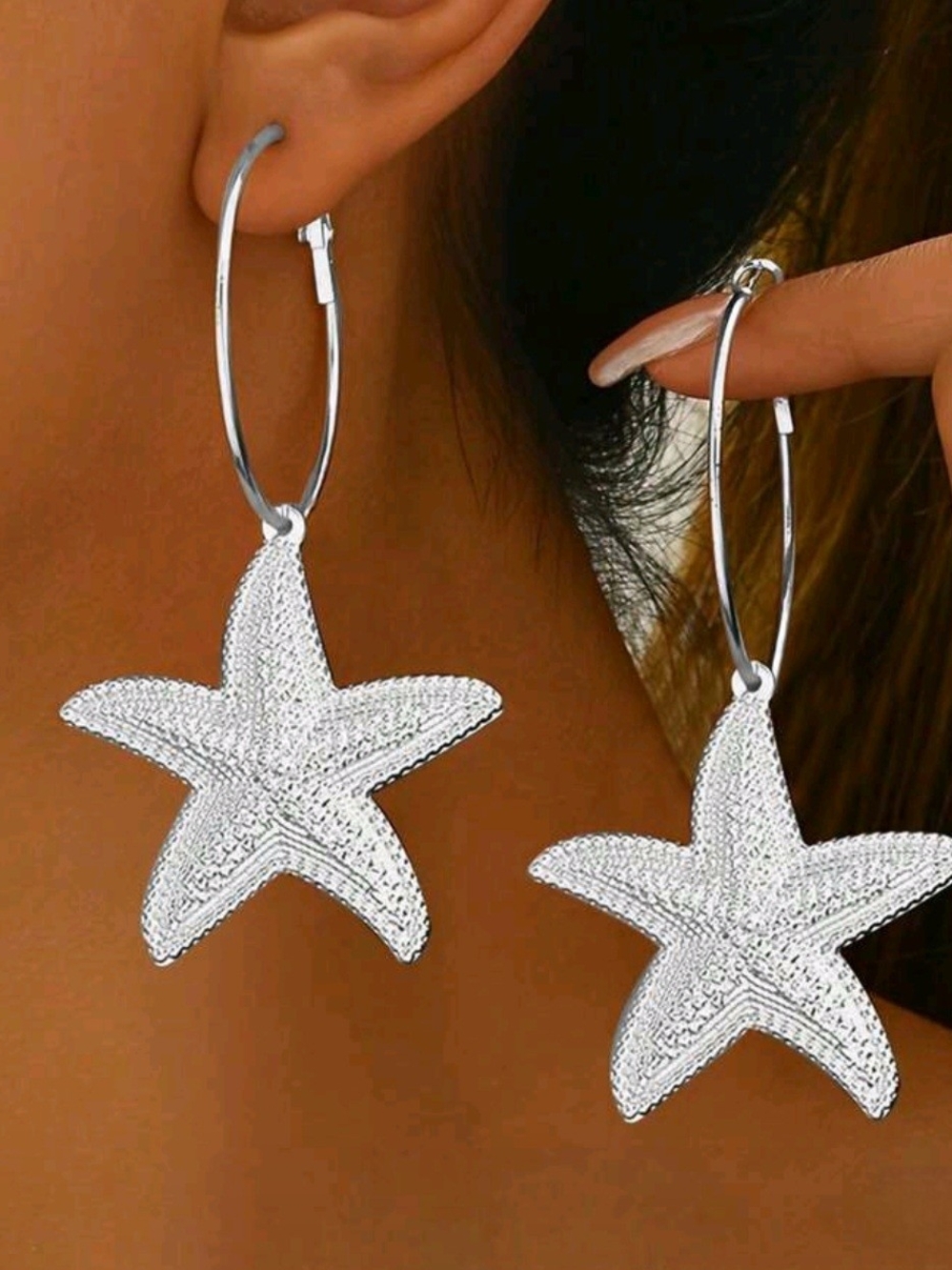 Silver Starfish Hoop Earrings - Women Jewelry